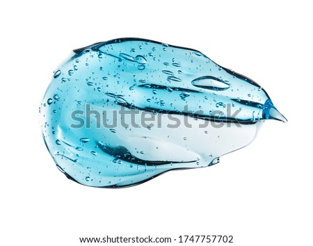 Blue hair gel soap cream cosmetic or alcohol gel bubble isolated on white background on top view photo object design with clipping path Royalty-Free Stock Photo #1747757702