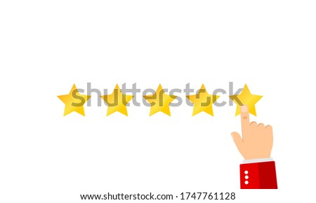 Businessman hand giving five star rating. Customer reviews, user feedback concept. EPS 10 vector