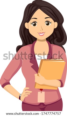 Illustration of a Teenage Girl Intern Wearing Identification Card and Holding Folders of Paperwork