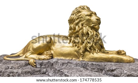 Gold Sculpture statue of a lion Royalty-Free Stock Photo #174778535