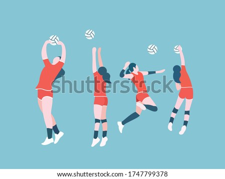 women's volleyball team character illustration