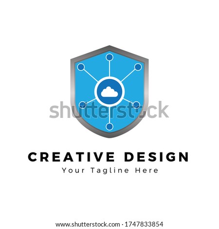 Could Server Protection, Logo Emblem Shield Vector Design with silver colors