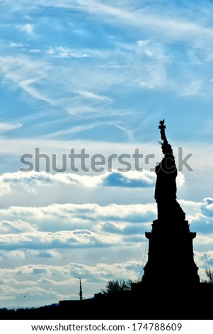 New York statue of liberty black vertical isolated silhouette