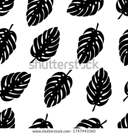 Tropical seamless pattern with monstera leaves. Hand drawn summer illustration for cards, posters, textile, clothes and other design.