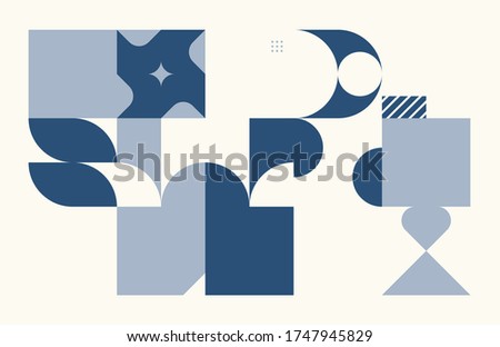 Scandinavian inspired artwork pattern made with simple geometrical forms and cutout colorful shapes. Abstract vector composition, useful for backgrounds, poster design, fabric prints, invitation.