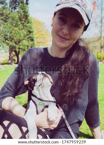 Cute dog and owner pictures, dog and owner photos, Boston terrier photo, Stock doggie photo, Person with a dog, Dog person, Cute small puppy photo, Terrier image, Doggie pic, Doggy image, Sweet photo