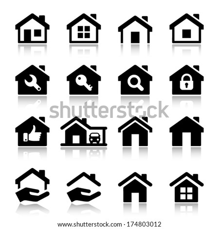 house icon set, black color, for business