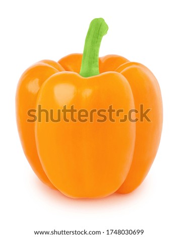 Fresh whole orange Bell pepper isolated on a white background. Clip art image for package design.