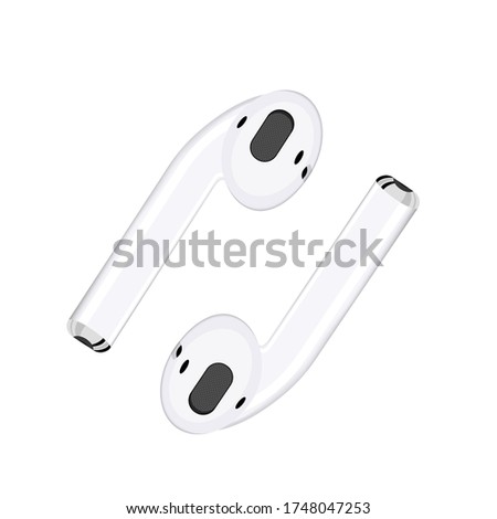Vector illustration of white wireless headphones on a white background. Royalty-Free Stock Photo #1748047253