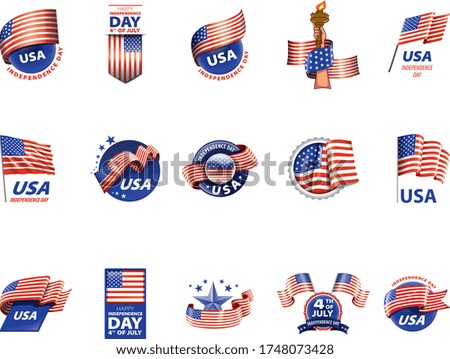 Vintage USA American grunge flag set, isolated on grey background, vector illustration.