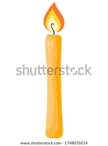 Burning wax candle. Single object isolated on white background.