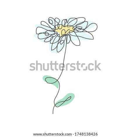 Decorative hand drawn chamomile flower, design element. Can be used for cards, invitations, banners, posters, print design. Continuous line art style