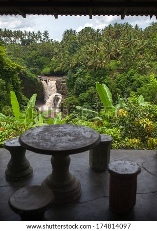 view from terrace on waterfall in Bali