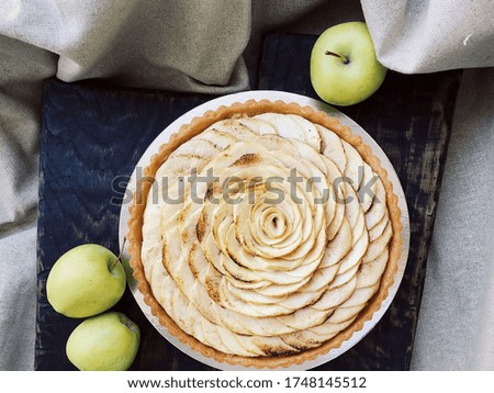 Homemade apple cake, overhead view