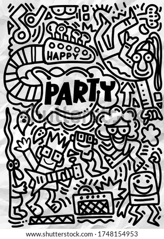 Hand drawn, doodle party set. Sketch icons for invitation, flyer, poster,  Hand Drawn Vector Illustration of Doodle 