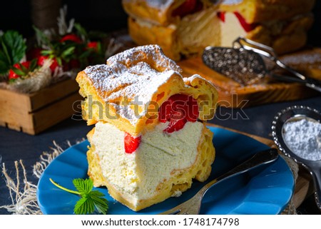 Karpatka with strawberry ,traditional Polish cream pie