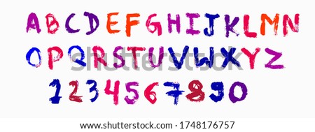 Pink Alphabet Graffiti. Blue Font Letters. Red Calligraphy Paint. Hand Grunge. Script Letters. Typography Letters. Yellow Brush Watercolour. School Typeface.