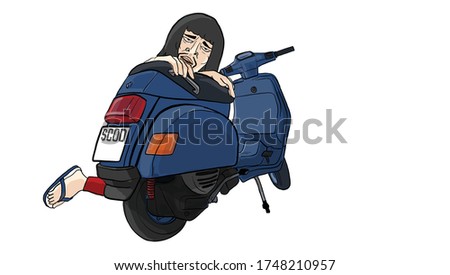 man sitting on vintage scooter action, vector