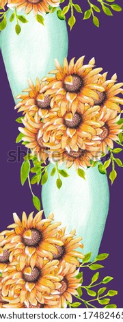 vertical border with watercolor sunflower,perfect to use on the web or in print