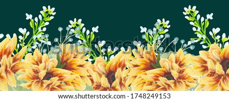horizontal border with sunflower,perfect to use on the web or in print