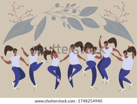 Bundle of people jumping and dancing vector illustration. Simple flat woman character made in cartoon style in different pose.Person festive scene celebration cute picture clip art graphic element