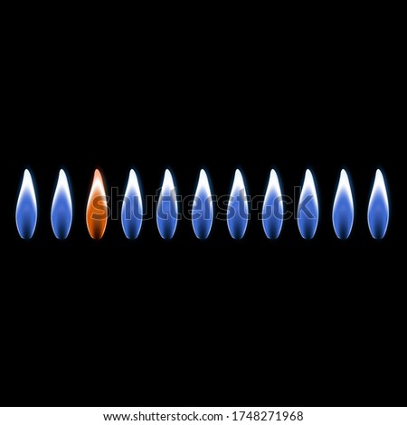 Realistic 3d Detailed Burning Flame Set on a Dark. Vector illustration of Flames
