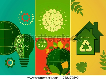 Set of Earth Day banners, save the earth. Green world, energy saving, environment and ecology concept. Vector illustration.