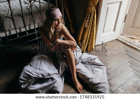 Morning mood. Girl after shower. Girl is posing background
