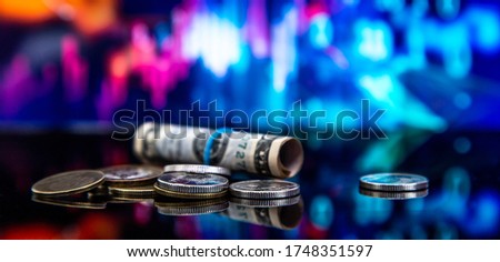 American currency money against the background. Financial investment charts and currency trading graphic with economy trends business or finance background. a crisis