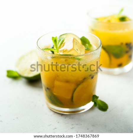 Refreshing passion fruit caipirinha cocktail
