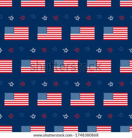 USA flags and doodle stars vector seamless pattern background for fourth of july celebration and other national american holidays.

