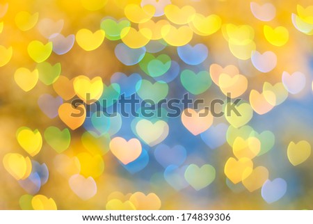 St. Valentine's Day yellow heart bokeh background 