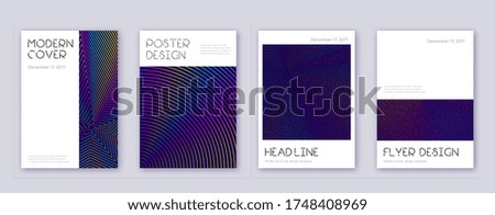 Minimal brochure design template set. Rainbow abstract lines on dark blue background. Artistic brochure design. Beautiful catalog, poster, book template etc.