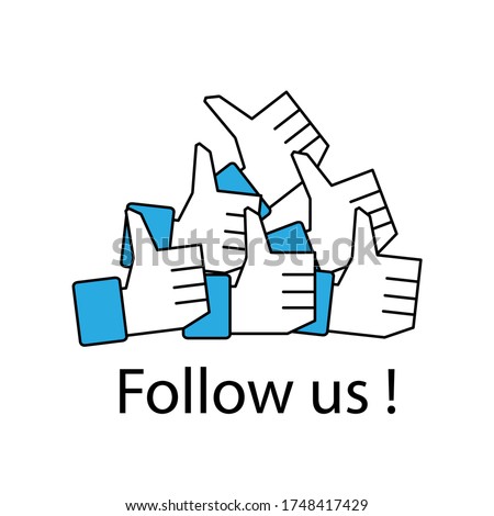 follow us sign with thumbs up icon