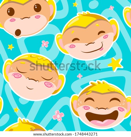 cute yellow monkey seamless vector pattern wallpaper