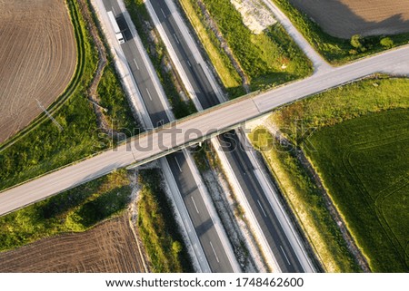 Aerial view of a rural highway intersection. High quality photo .