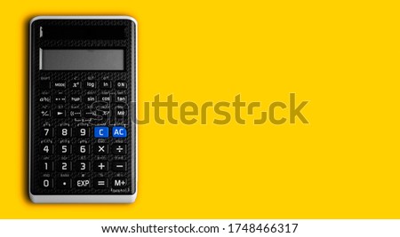 close up top view calculator, for counting and planning about lifestyle concept.