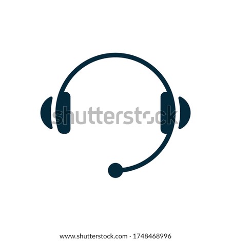 Headphones with microphone on white background. Flat vector headphones design.