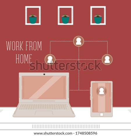 Work from home poster. Home office - Vector