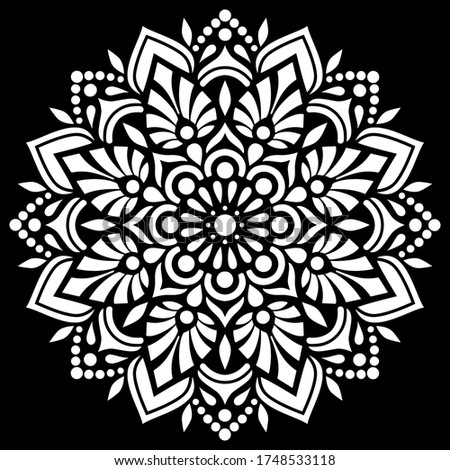 White mandala pattern on black stencil doodles sketch good mood