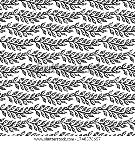 Black and white floral seamless pattern, ink illustration.