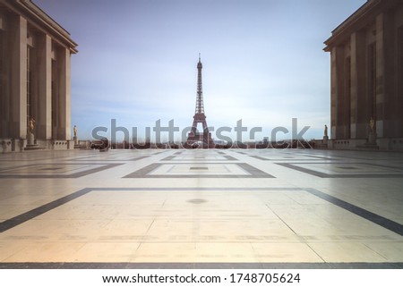 Beautiful cityscape urban street view of the Eiffel tower in Paris, France, on a spring day, seen from Trocadero square Royalty-Free Stock Photo #1748705624