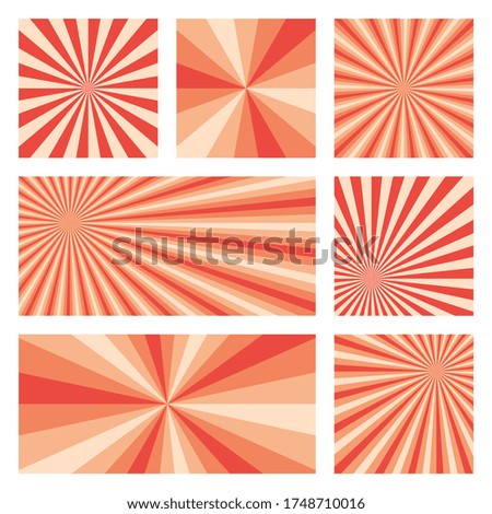 Amazing sunburst background collection. Abstract covers with radial rays. Trendy vector illustration.