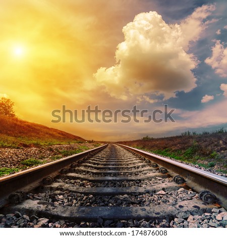 fantastic sunset over railroad to horizon