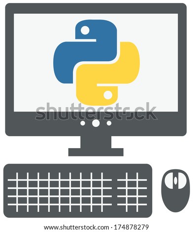 vector icon of personal computer with python sign on the screen, isolated grey simple flat illustration on white background