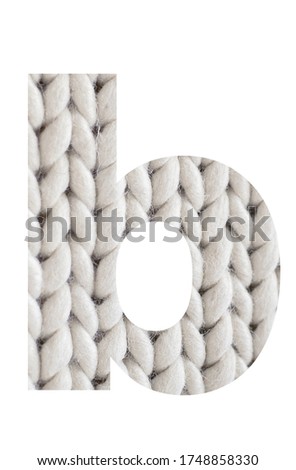 Letter " b " is a knitted of the alphabet isolated on a white background. Illustration of a collection of alphabet numbers of knitted pigtails background for a design project, poster, postcard
