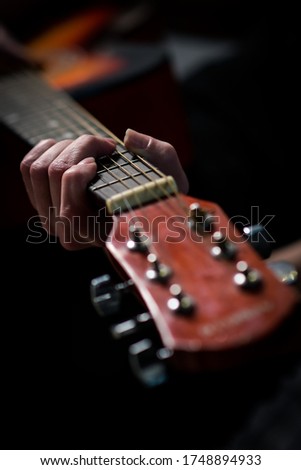 Women's hands play the guitar