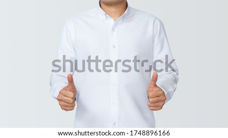 Hand of client show thumb up on white background. Service rating, satisfaction concept