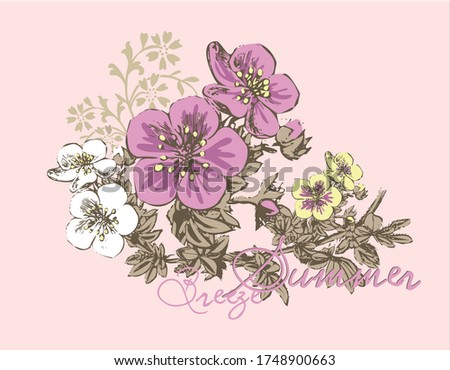Beautiful summer violet flowers vector character illustration