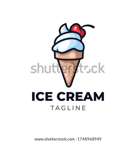 Simple minimalist ice cream cone mascot character logo design vector template